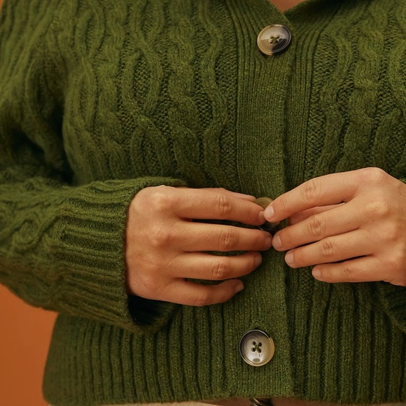 NWT Anthropologie Hooded Cable-Knit Sweater Set Green Size M Medium - Picture 5 of 8